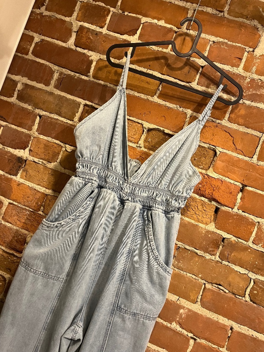 Denim V Neck Wide Leg Jumpsuit